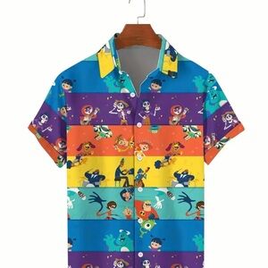 Colorful PIXAR Cartoon Print Button-Up Shirt